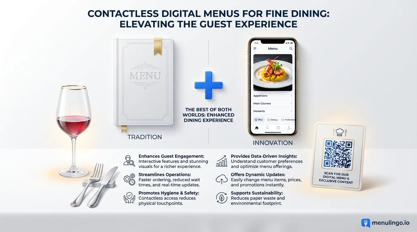 Contactless menu solution for fine dining with premium QR code table card and branded digital menu