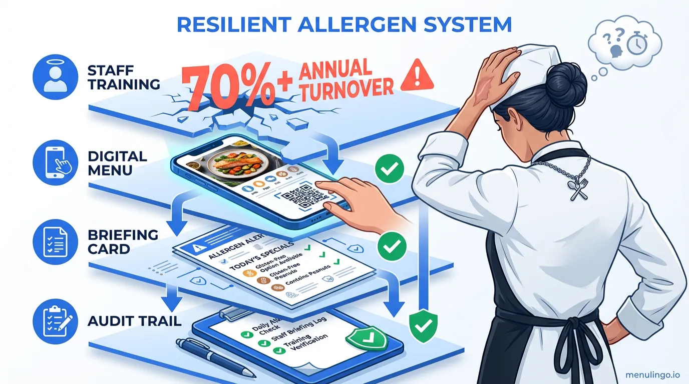 Restaurant staff allergen training gaps showing communication challenges during busy service